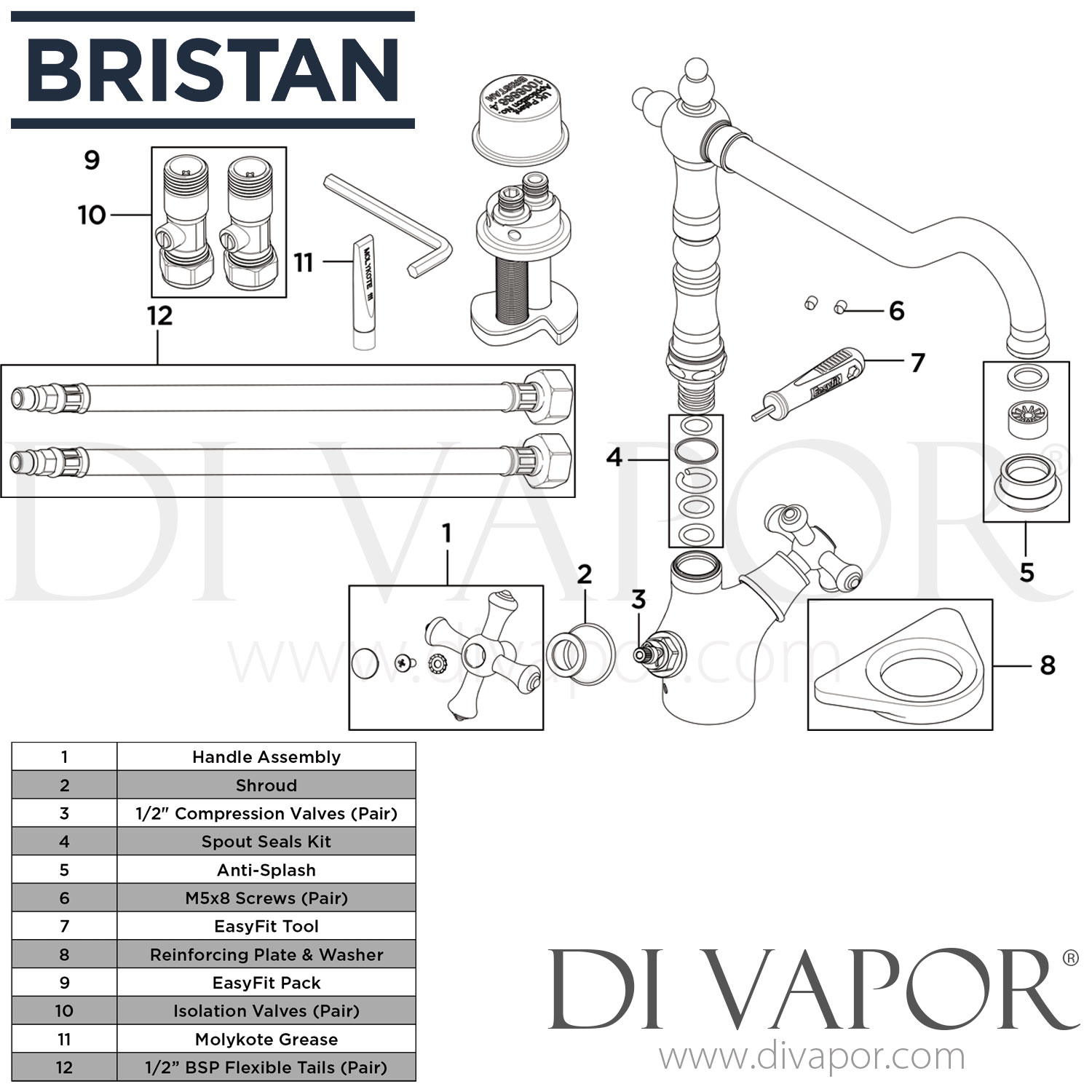 Bristan K SNK EF C TO Colonial Easyfit Sink Mixer Tap Spare Parts